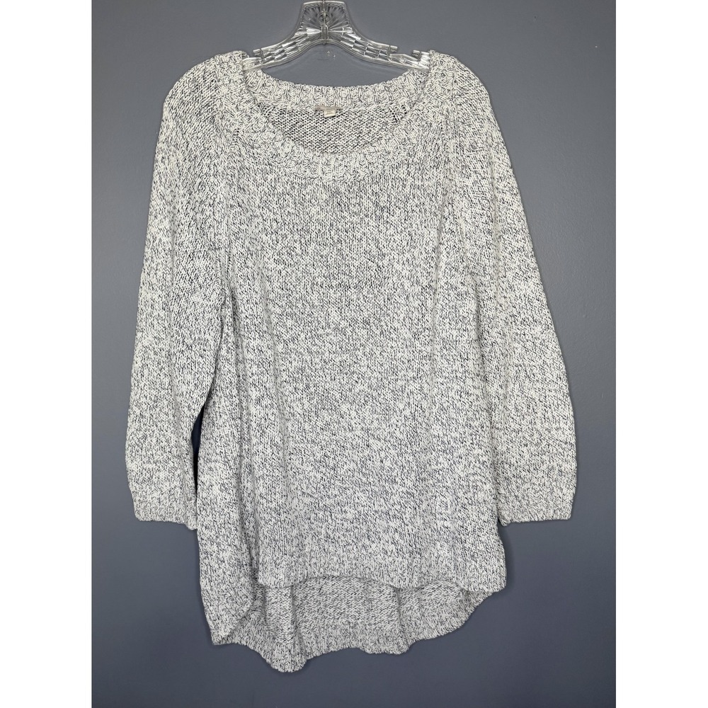 Gap Sweater Tunic Womens 2X XXL Blue Marled 3/4 Sleeve Chunky Knit High Low Hem